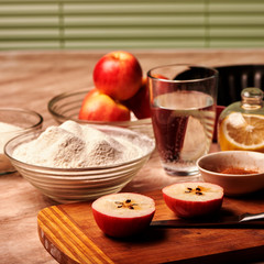 Products for baking traditional Apple pie. preparation for Chris