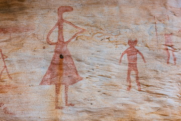 The prehistoric art painting ancient colour  pre historical 3,000 year-old cliff paintings of Pha...