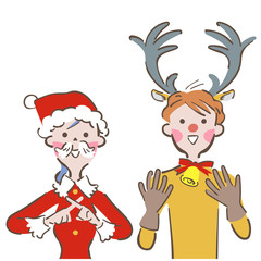 サンタクロースとトナカイのコスプレをし手話をする男女　イラスト