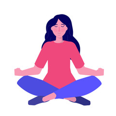 Fototapeta na wymiar Inner control concept. Finding inner peace. Carefree calm woman meditating. Vector illustration