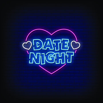 Date Night Neon Signs Style Text Vector