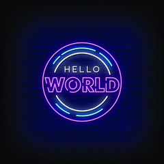 Hello World Neon Signs Style Text Vector
