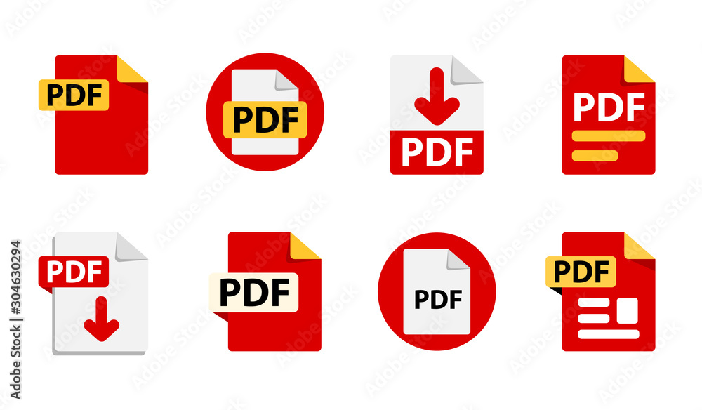 Fototapete collection of vector icons pdf. file format extensions icons. 8 different design options. circle but