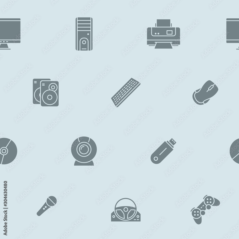 Fototapete Electronic devices background - Vector seamless pattern solid silhouettes of technique and computer for graphic design