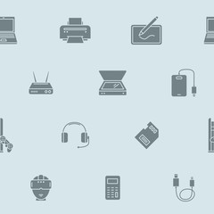 Electronic devices background - Vector seamless pattern solid silhouettes of technique and computer for graphic design