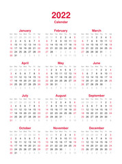 Calendar 2022 - 12 months yearly vector calendar in year 2022 - calendar template - planner calendar