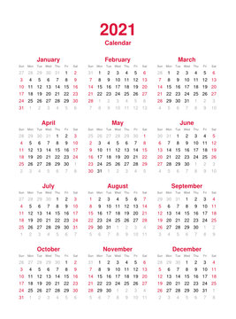 Calendar 2021 - 12 Months Yearly Vector Calendar In Year 2021 - Calendar Template - Planner Calendar