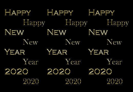 text happy new year Golden letters on black background