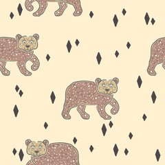 Seamless Pattern with cute hand drawn Bear. Scandinavian Style.