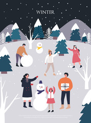 Christmas and Happy New Year Winter illustrations. 