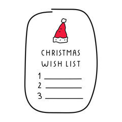 Vector hand drawn Christmas wish list. Illustration for greeting card, stickers, posters design.