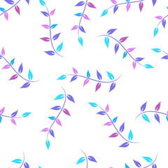 Fototapeta premium Seamless pattern with twig ornament in purple, pink and light blue pink tones on a white background