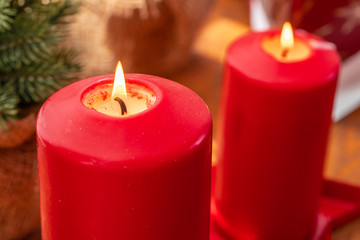 Interior decoration with red and white Christmas candles