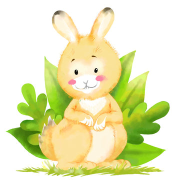 White Rabbit. Watercolor Easter art print. Vector hand drawn illustration