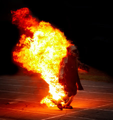 A man burns in a flame of fire