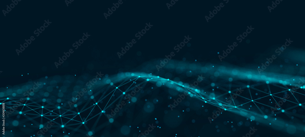 Aufkleber Futuristic abstract mesh. Wave with the connection of dots and lines. 3D rendering.