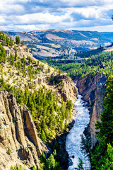 Fototapeta na wymiar View from Calcite Springs Overlook of the Yellowstone River. The overlook is at the downstream end of the Grand Canyon of the Yellowstone in Yellowstone National Park, Wyoming, USA