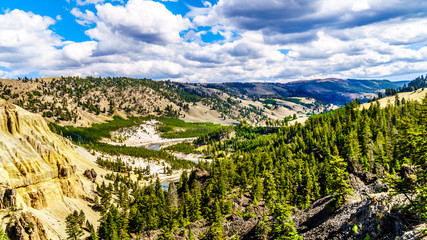 View of the Yellowstone River just north of Tower Junction. The viewpoint is at the downstream end of the Grand Canyon of the Yellowstone in Yellowstone National Park, Wyoming, USA