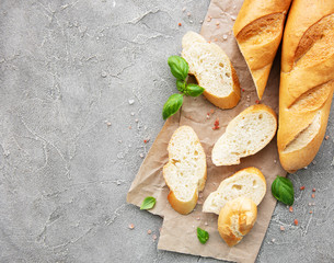 Sliced fresh crusty baguette