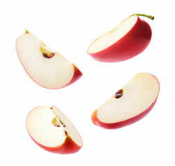 Different angle of slices red apple isolated on white background