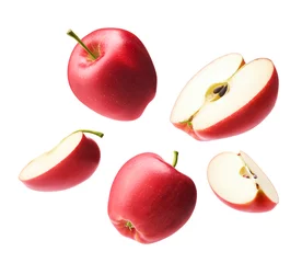 Fotobehang Fruit Set van rode appel geïsoleerd op een witte achtergrond