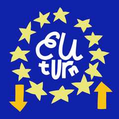 Brexit illustration with lettering EU Turn and European flag