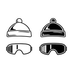 Ski hat, glasses. Abstract concept, icon set. Vector illustration on white background.