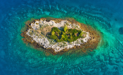 Small island in Adriatic sea, aerial view