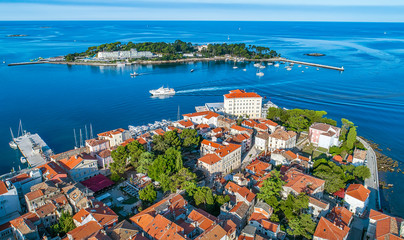 Fototapeta na wymiar Aerial view to the town of Porec in Istria, Croatia on Adriatic coast