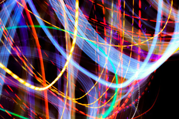 abstract background, dynamic, flow, discharge, lighting, garland, red, neon, blue, green, night, black, rotation, light, fractal, aspiration, luminous lines, cyberspace, cosmic, close-up