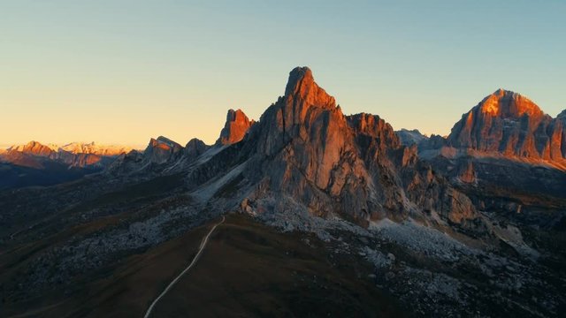 Snow mountain aerial view 4k footage in Dolomites Italy