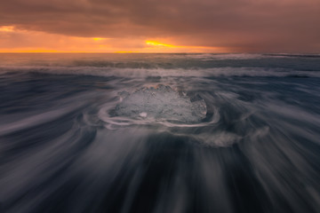 Diamond ice beach next to Jokulsarlon lagoon glacier from the Vatnajökull glacier in South Iceland.