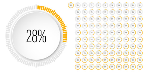 Set of circle percentage diagrams meters from 0 to 100 ready-to-use for web design, user interface UI or infographic with 3D concept - indicator with yellow
