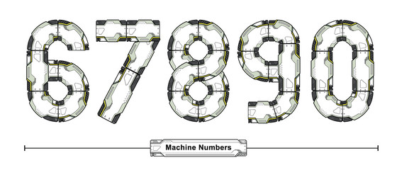 Numbers Typography Font Futuristic style in a set 67890
