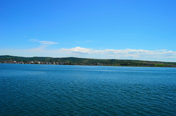 The bank of Dardanelles (Canakkale strait) view from sea in summer morning time