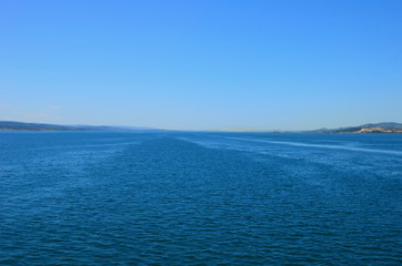 The bank of Dardanelles (Canakkale strait) view from sea in summer morning time
