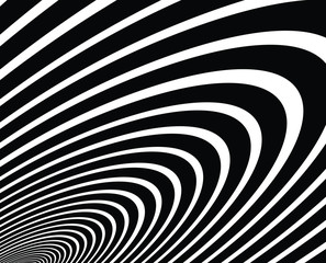 Digital image with a psychedelic stripes Wave design black and white. Optical art background. Texture with wavy, curves lines. Vector illustration