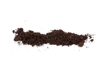 Pile of humus soil isolated on white background