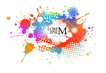 Multi-colored spots of paint on a white background. Grunge frame of paint. Vector illustration.