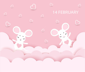 Obraz na płótnie Canvas Happy valentines day postcard, hearts in the clouds VECTOR
