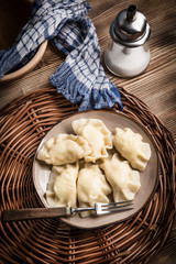 Homemade dumplings with cheese.