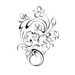 ornament 958. decorative element with stylized flowers, leaves, curls and butterfly in black lines on a white background