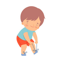 Little Boy Dressing Up Himself Vector Illustration