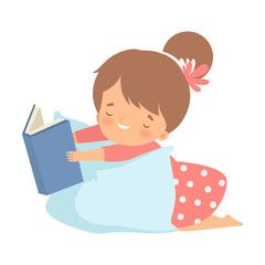 Girl Character Lying on Pillow and Learning How to Read