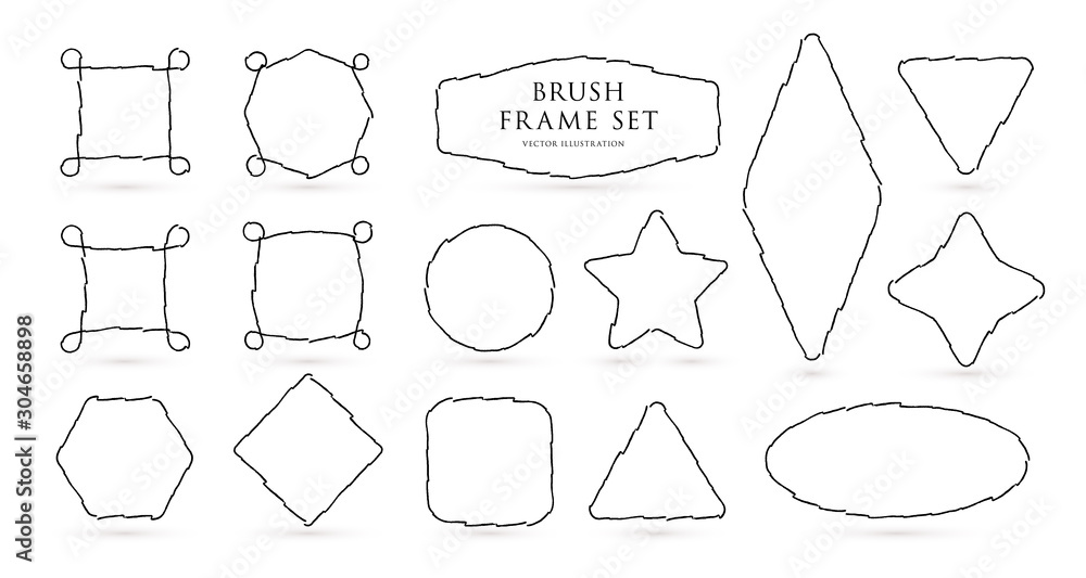 Poster set of hand draw border, empty geometric contour shapes drawn by careless line. collection of unusua