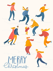 Christmas poster with people do winter activities