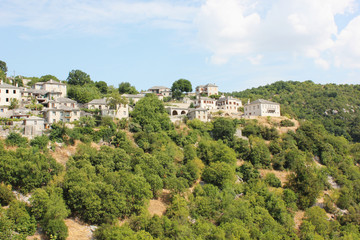 Old stone houses in the village Monodendri of Zagoria Greece