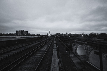 The Underground railroad in London during the sunrise BW picture