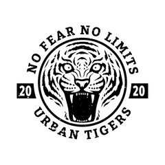 No fears, no limits. Tiger t-shirt design. Vector illustration.