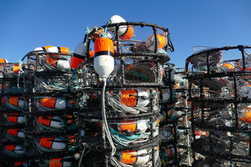 Crab traps and floats in the Yaquina marina